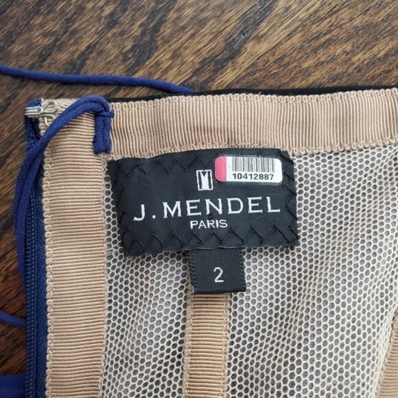 J. MENDEL Blue with Black Chiffon Plisse Dress - 2 - Picture 13 of 14